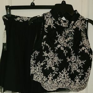 As U Wish 2 Piece Black and White lace top dress. Size 5